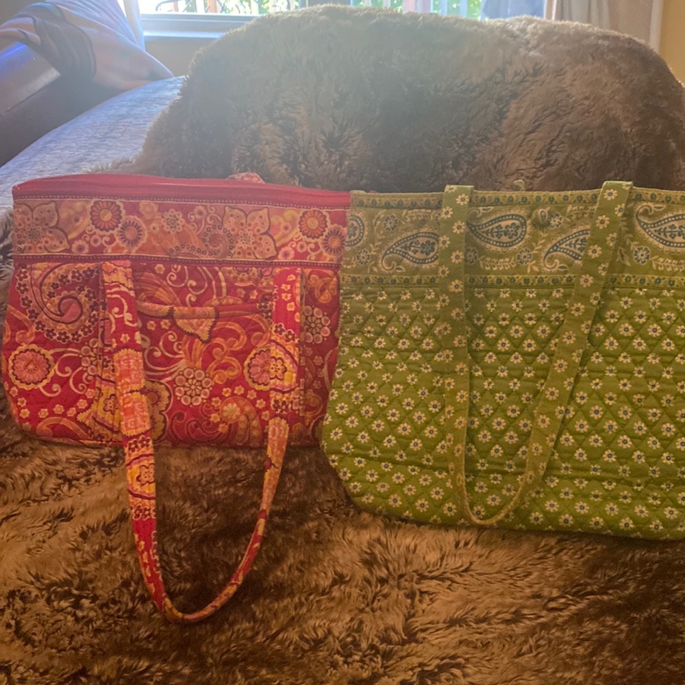 Lot of two, fabric, Vera Bradley purses. Pink and green